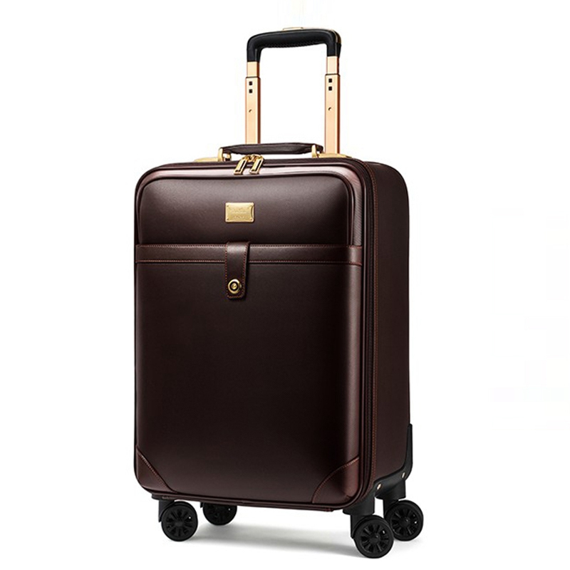 Bagagem de mão em couro genuíno sobre rodas para homens, sacos de viagem de cabine, mala retro nova, 16 18 20 22 24 polegadas