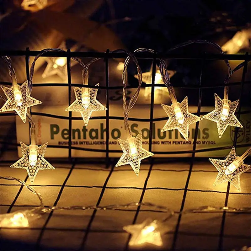 10M 80 Đèn LED 3AA Dùng Pin Hình Ngôi Sao Chủ Đề LED Dây Cổ Tích Đèn Kỳ Nghỉ Lễ Giáng Sinh Trang Trí Đám Cưới Đảng Chiếu Sáng