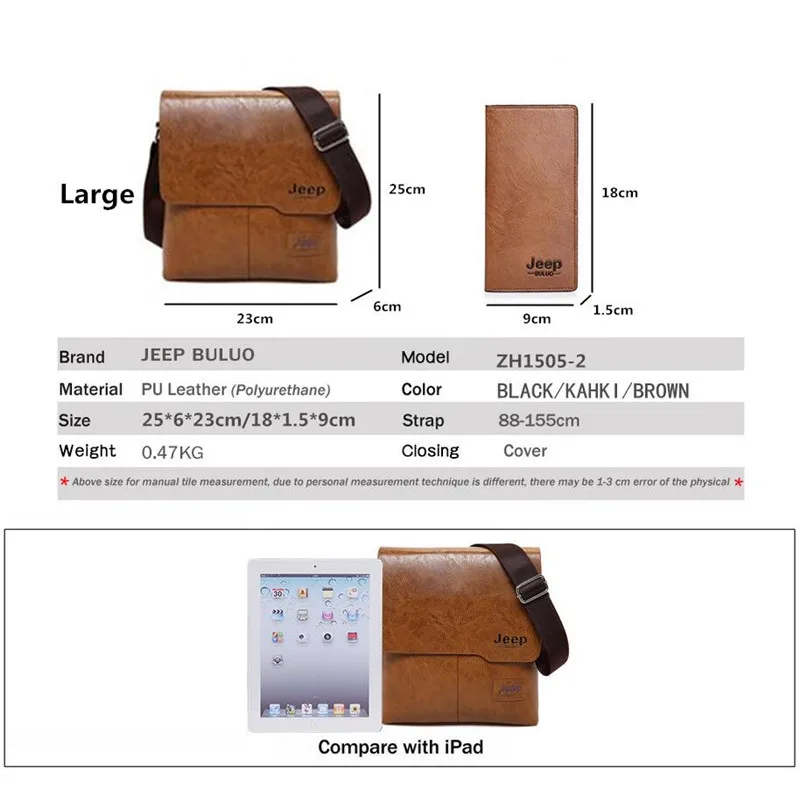 JEEP BULUO กระเป๋าผู้ชาย 2 ชิ้น/เซ็ตผู้ชายหนัง Messenger ไหล่กระเป๋าธุรกิจ Crossbody Casual กระเป๋าแบรนด์ที่มีชื่อเสียงชาย Drop Shipping