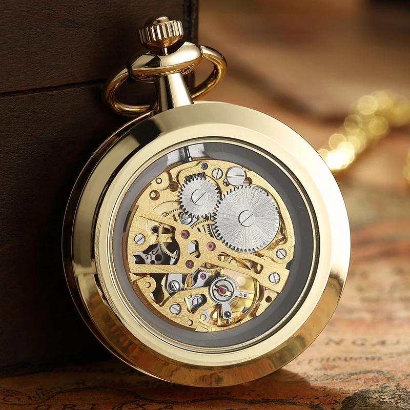 หรูหราโบราณ Skeleton Mechanical นาฬิกาพ็อกเก็ตนาฬิกาผู้ชาย Steampunk Mechanical Fob นาฬิกานาฬิกาจี้ Hand-winding Relogio De Bolso