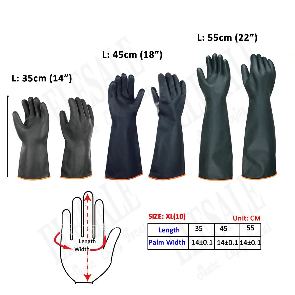 ถุงมือยางทนสารเคมีสําหรับงานหนัก 14 "-22" ถุงมือยางทนน้ํามันกรดสําหรับถุงมือความปลอดภัยในการทํางานอุตสาหกรรมในบ้าน