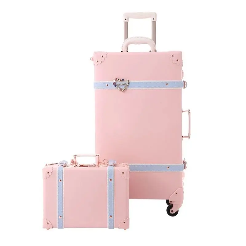 Malas Trolley Vs Bolsa com Roda, Bolsa de Viagem Retro, Conjuntos de Bagagem de Rolamento, Branco, Rosa, Azul, 12 ", 20", 22 ", 24", 26 ", Hot, novo