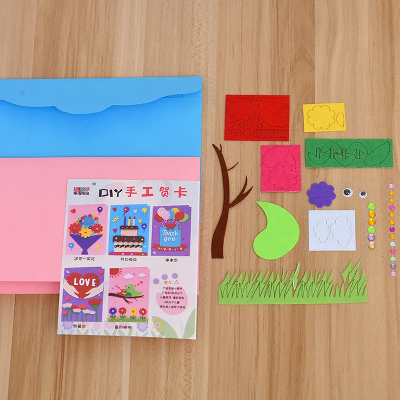 DIY การ์ดอวยพรทําด้วยมือเด็กทําด้วยมือไม่ทอวัสดุหัตถกรรมของเล่นเด็กสร้างสรรค์ 3D ปริศนาของเล่นของเล่นเพื่อการศึกษา