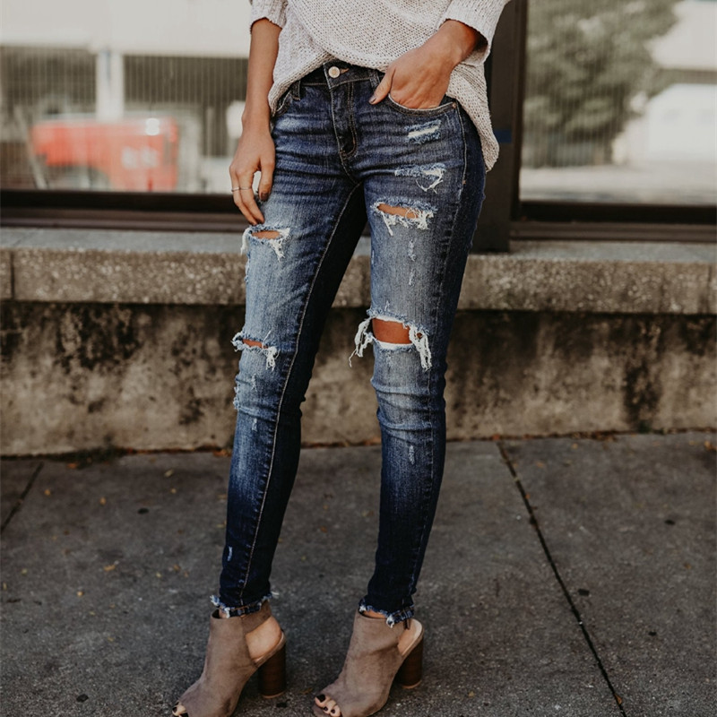 Calça Jeans rasgada do buraco do namorado feminino, Cintura alta, Jeans Slim, Jeans Jeans, Vintage, Magro, Push Up, Casual, Vintage