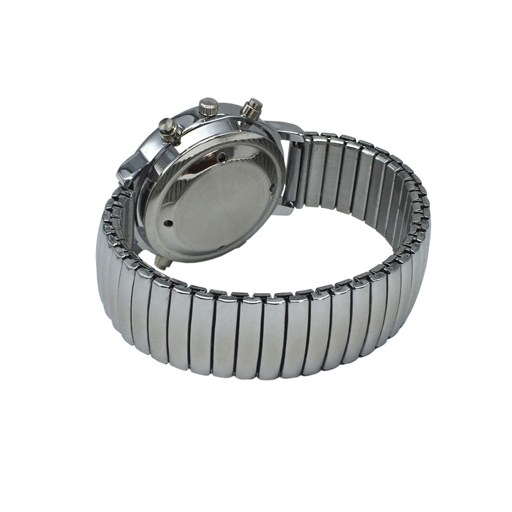 English Talking Watch with Alarm, White Dial, Silver Frame, Expansion Band