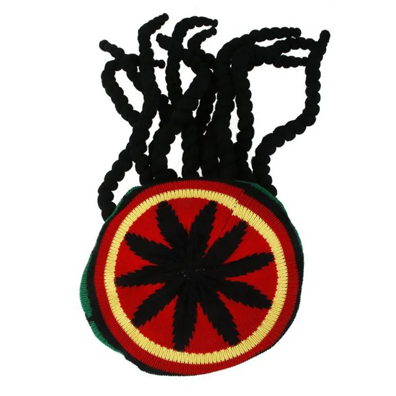 ใหม่UnisexถักBraidหมวกจาเมกาBob Rasta BeanieหมวกHip HopหมวกDreadlocksวิกผมBob Marleyแคริบเบียนชุดแฟนซีหมวก