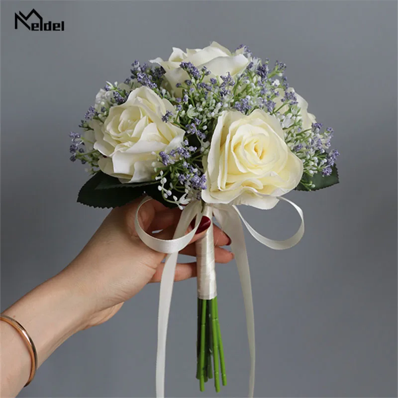 Meldel Tulip ดอกไม้จัดงานแต่งงานช่อดอกไม้เจ้าสาวเพื่อนเจ้าสาวประดิษฐ์ PU Tulip ดอกไม้สีขาวสีเหลือง DIY บ้านงานแต่งงานตกแต่ง