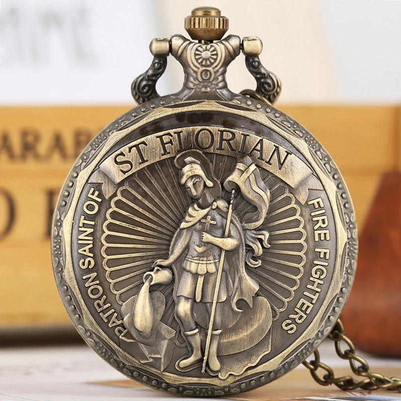Reloj de bolsillo de cuarzo Retro, san valentín, patrón de los bomberos, desafío, tradición, sacrificio, compromiso, regalo comunitario