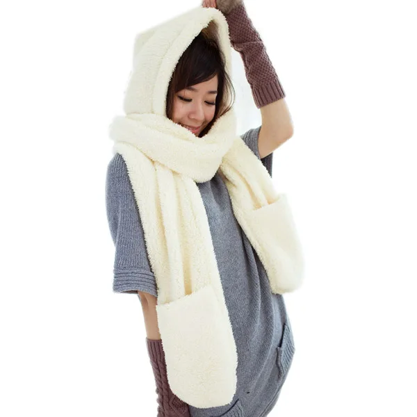 2024 nova moda inverno quente feminino luvas com capuz bolso earflap chapéu longo cachecol xale snood envolve conjuntos de cachecóis de inverno para mulher