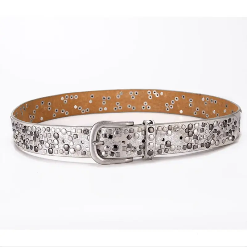 BOKADIAO Thắt lưng nữ Punk Pin khóa Vintage hình học Đinh Tán nữ sang trọng ban đầu của thắt lưng da cho người phụ nữ dây thắt lưng nữ dây