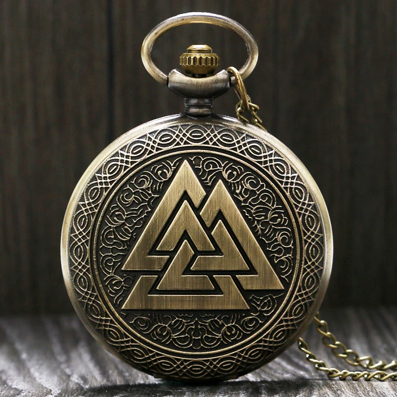 Valknut Drei Verriegelung Dreiecke Nordischen Mythologie Antiken Stil Taschenuhr Voll Hunter Frauen Männer Analog Fob Uhr Beste Geschenk