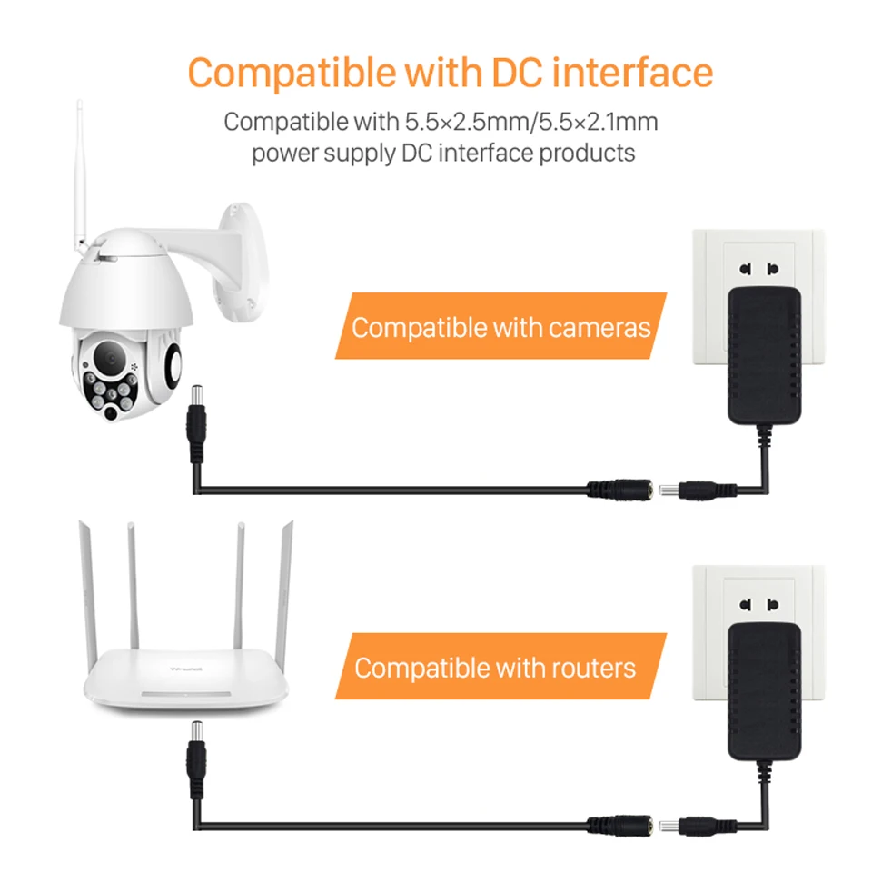 ANBIUX 1pcs DC Power EXTENSION CABLE 3 เมตร/10FT แจ็คซ็อกเก็ต 5.5 มม.x 2.1 มม.ปลั๊กสําหรับกล้องวงจรปิด 12 โวลต์สายไฟ