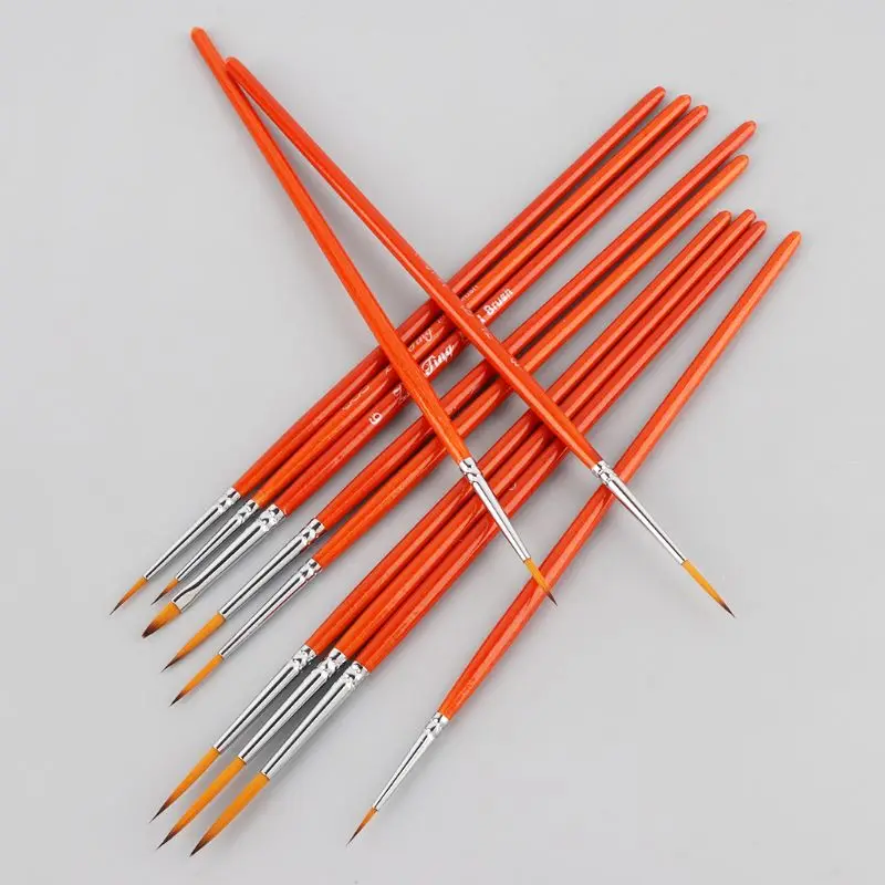 11 cái/bộ Chuyên Nghiệp Chi Tiết Bút Lông Mịn Đầu Nhọn Mini Bàn Chải Cho Acrylic Màu Nước Dầu Vẽ Tranh Bộ C26