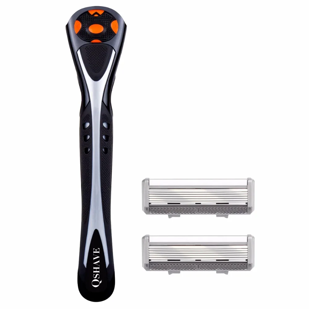 Qshave Black Spider ใหม่6เครื่องโกนหนวดมีดโกนสำหรับ Man (1Pc Handle, 2Pc เยอรมนี X6ใบมีด)