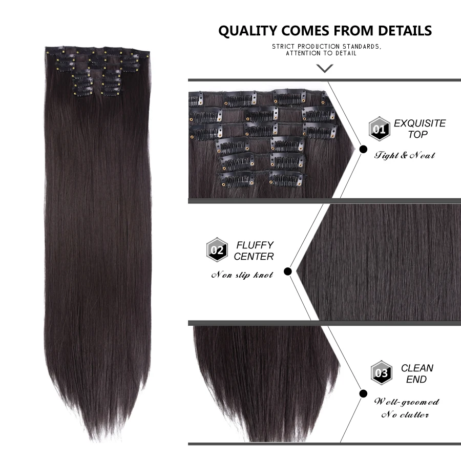 Alileader Tổng Hợp Kẹp Trên Tóc 6 Cái/bộ 22Inch Thẳng Bộ Tóc Giả Xoăn 16 Kẹp Tóc Ombre Chịu Nhiệt sợi