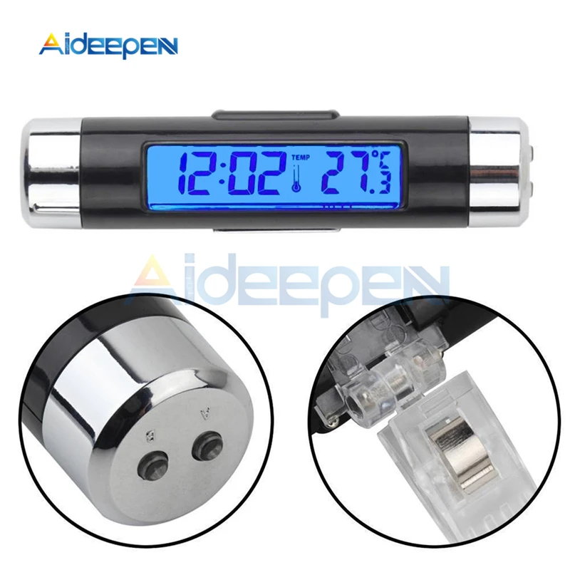 2 Trong 1 Cho Xe Hơi Nhiệt Kế Đồng Hồ Nhiệt Độ Màn Hình LCD Hiển Thị Màn Hình Kẹp Kỹ Thuật Số Xanh Dương Hậu Phụ Kiện Ô Tô di Động