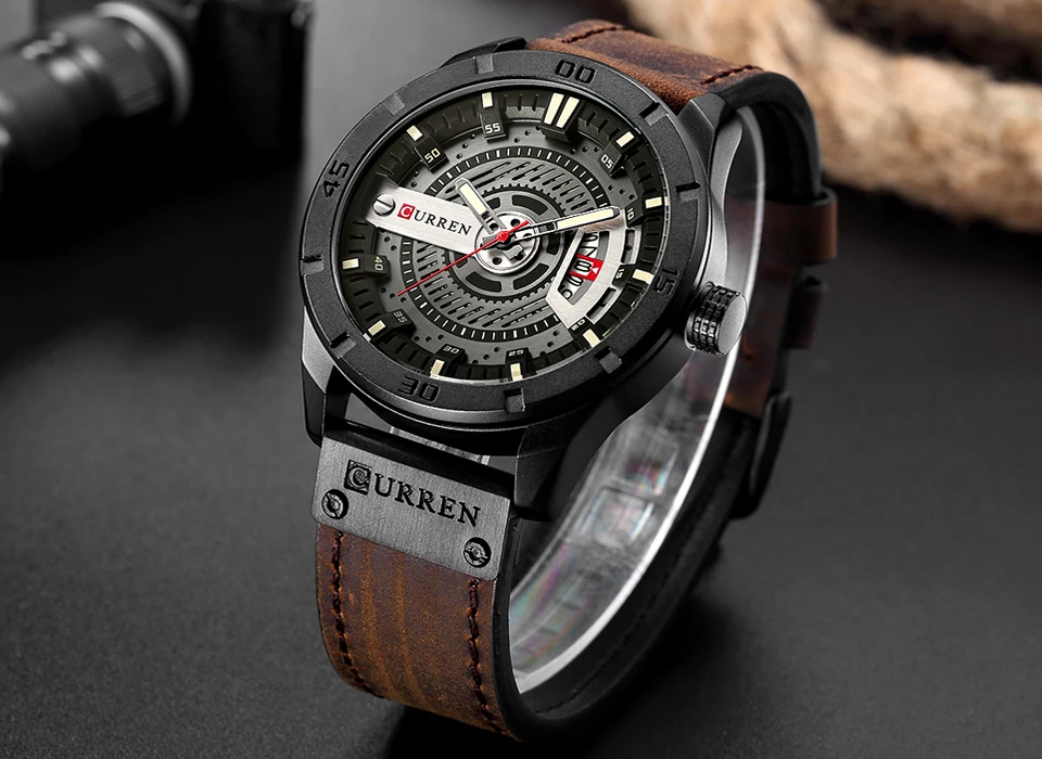 Reloj de lujo marca CURREN, relojes deportivos militares para hombre, reloj de cuarzo con fecha, reloj de pulsera de cuero informal para hombre, reloj Masculino