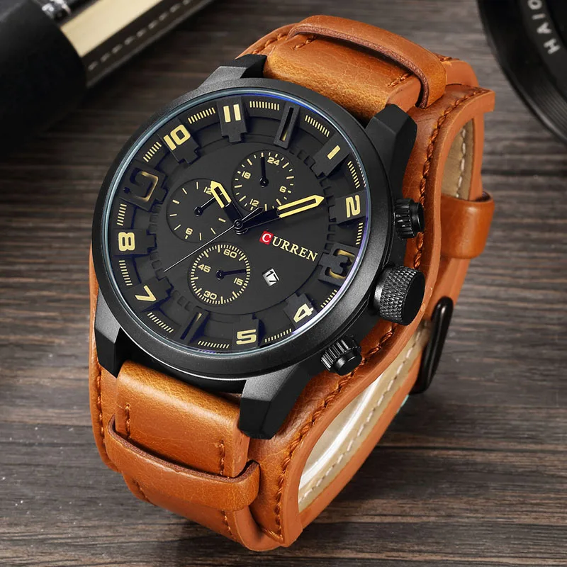 Nuevos Relojes CURREN, marca de lujo, reloj para hombre, correa de cuero, reloj de cuarzo a la moda, reloj de pulsera deportivo informal, reloj con fecha, Relojes 8225