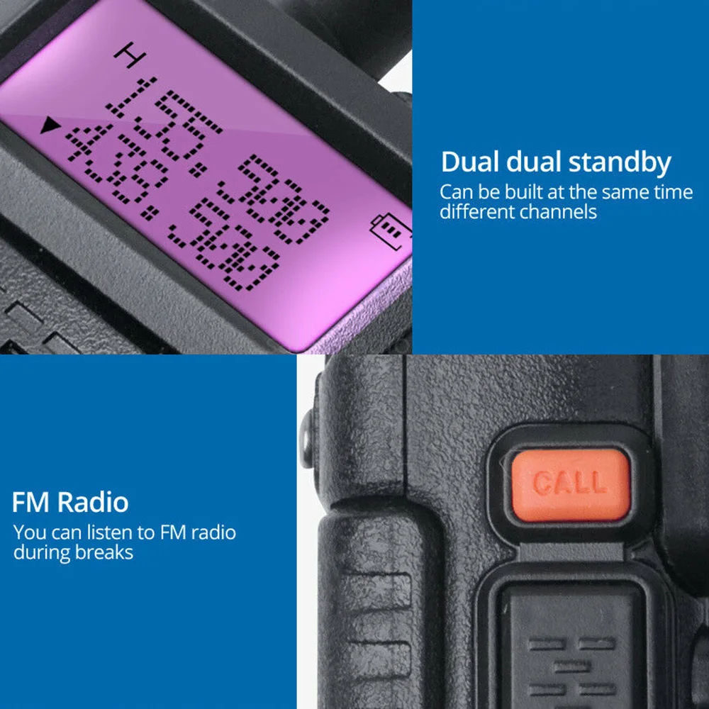2 uds Baofeng UV-5R 8W Walkie Talkie de largo alcance tipo C carga VHF UHF banda Dual UV5R Radio bidireccional portátil