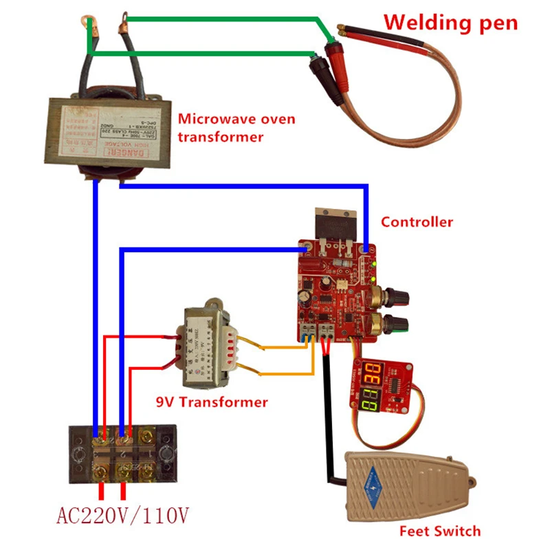 40A/100A Spot Welding Machine Control Board Welder AC 110V 220V to 9V Transformer Controller Board Timing Current Time Current