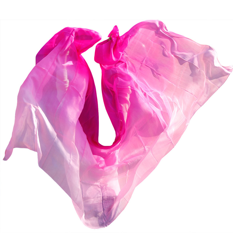 100% véu de dança do ventre de seda xale cachecol gradiente rosa + rosa + rosa claro feito à mão tingido véus de seda de dança do ventre 250*114 cm