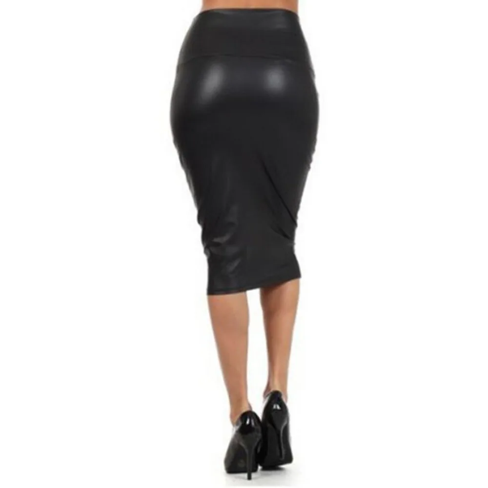 Cao Cấp Váy Bút Chì Câu Lạc Bộ Đầm Bodycon Midi Váy Plus Kích Thước Da PU Gợi Cảm Jupe Faldas S,M,L,XL,2XL,3XL