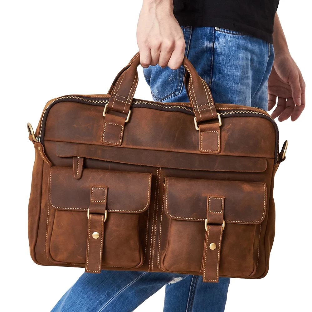 JOYIR – porte-documents en cuir pour hommes, sacoche en vrai cheval fou pour ordinateur portable 17 ", porte-documents d'affaires, sacs à bandoulière