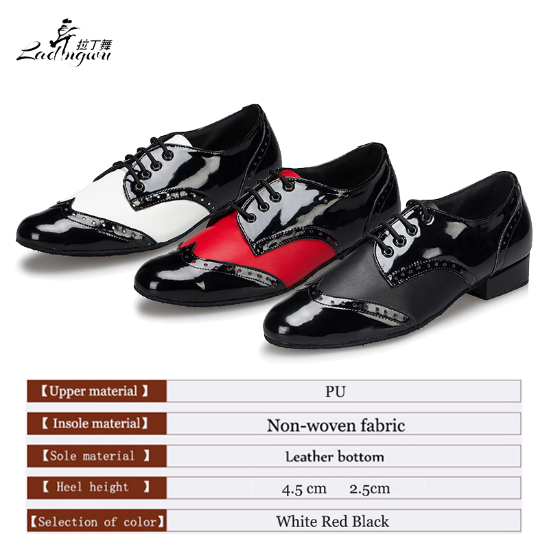 Ladingwu Neue Moderne männer Weichen Boden Latin Dance Schuhe Weiß/Rot/Schwarz PU Ballsaal Walzer Samba Dance schuhe Ferse 2,5/4,5 cm
