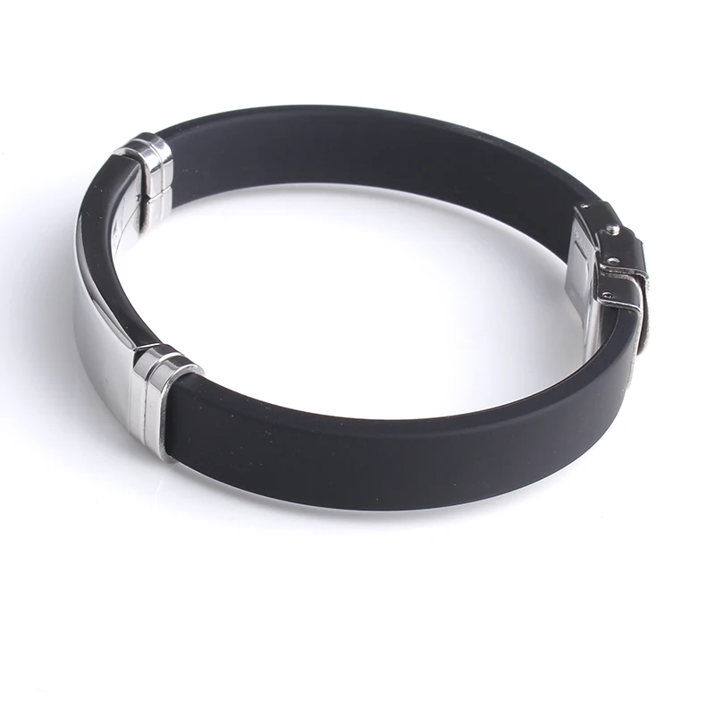 Pulsera con nombre personalizado y logotipo grabado a la moda, pulseras de silicona suave de acero inoxidable para hombres, joyería de personalidad