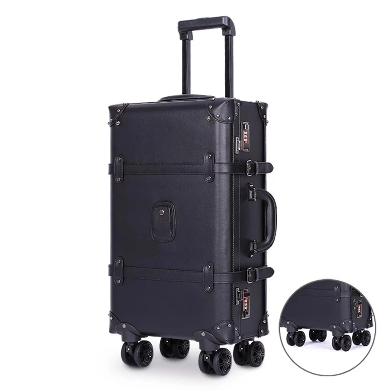 Neue Retro Roll Gepäck Spinner Vintage Leder Koffer auf Rad Frauen Trolley Reisetasche Männer Stamm Tragen Auf Gepäck handtasche