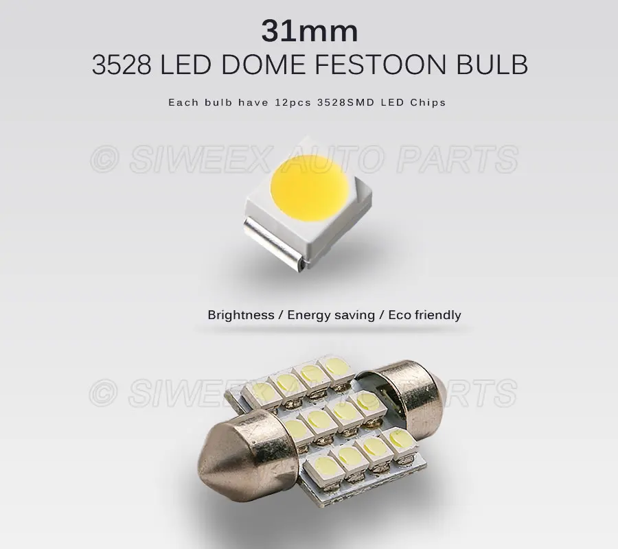 31Mm 3528 1210 SMD 12 Đèn LED Xe Hơi Ô Tô Tự Động Festoon Dome Nội Thất Bản Đồ Đèn Bóng Đèn 12V xanh Xanh Đỏ Đá Xanh Dương Trắng