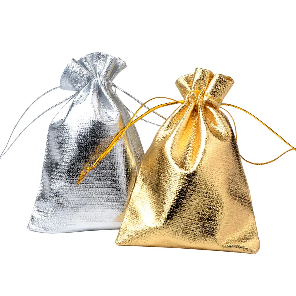 50 ชิ้น/ล็อต 7x9 9x12 10x15 ซม.ปรับเครื่องประดับบรรจุผ้ากระเป๋าสีทอง Drawstring งานแต่งงานกระเป๋าเก็บ