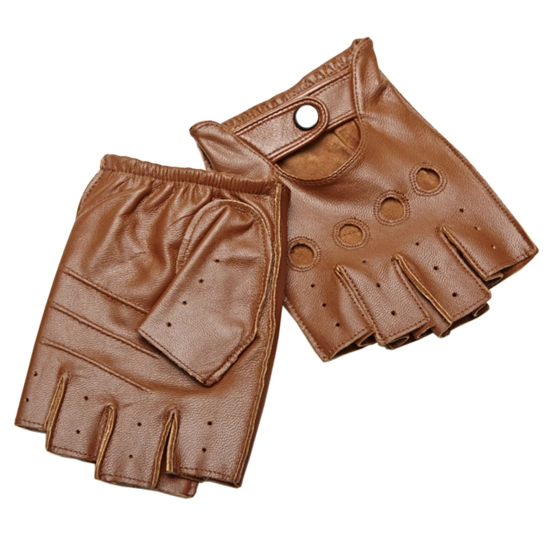 คุณภาพสูง Man's Half Finger ถุงมือ Breathable Non-SLIP ฟิตเนสหนัง Fingerless ถุงมือสีดํา CAMEL ขับรถถุงมือชาย NAN7