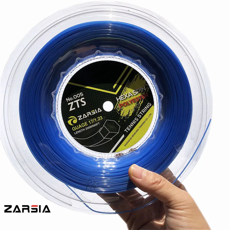 Cuerdas de tenis hexagonales de 1 carrete ZARSIA, cuerda de raqueta de tenis hexagonal duradera de poliéster, cuerda azul de banger grande de 1,23 MM y 200M