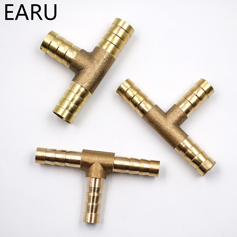 Conector en T de latón para manguera, conector en T de 3 vías para combustible, agua, aire, Gas y aceite, adaptador de enchufe neumático, 6-12mm, 1 unidad