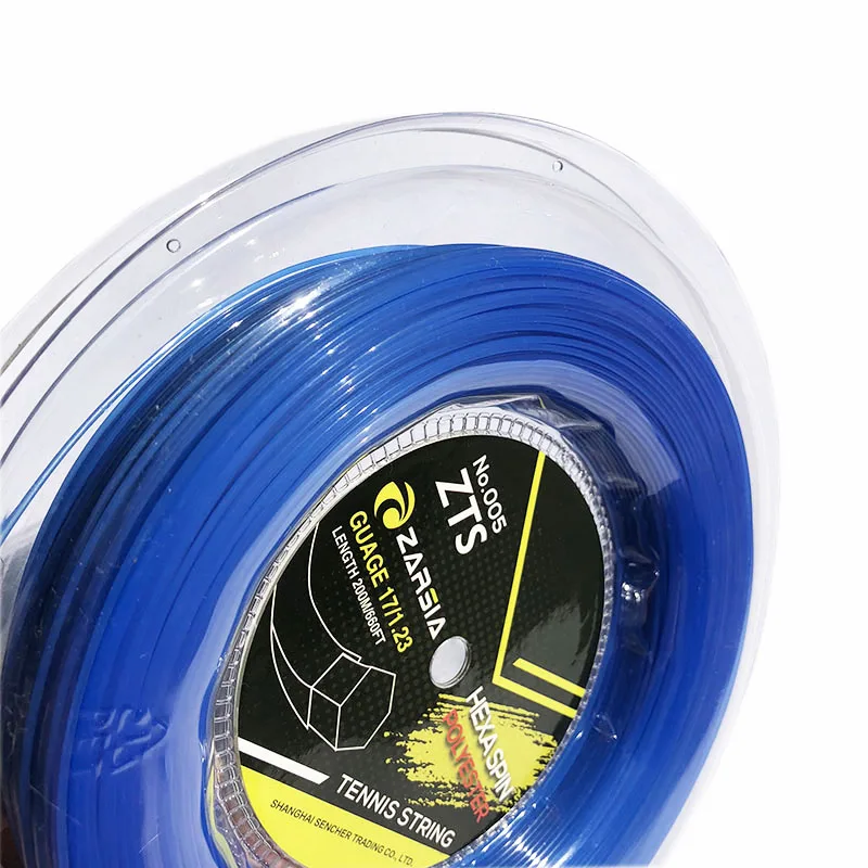 Cuerdas de tenis hexagonales de 1 carrete ZARSIA, cuerda de raqueta de tenis hexagonal duradera de poliéster, cuerda azul de banger grande de 1,23 MM y 200M