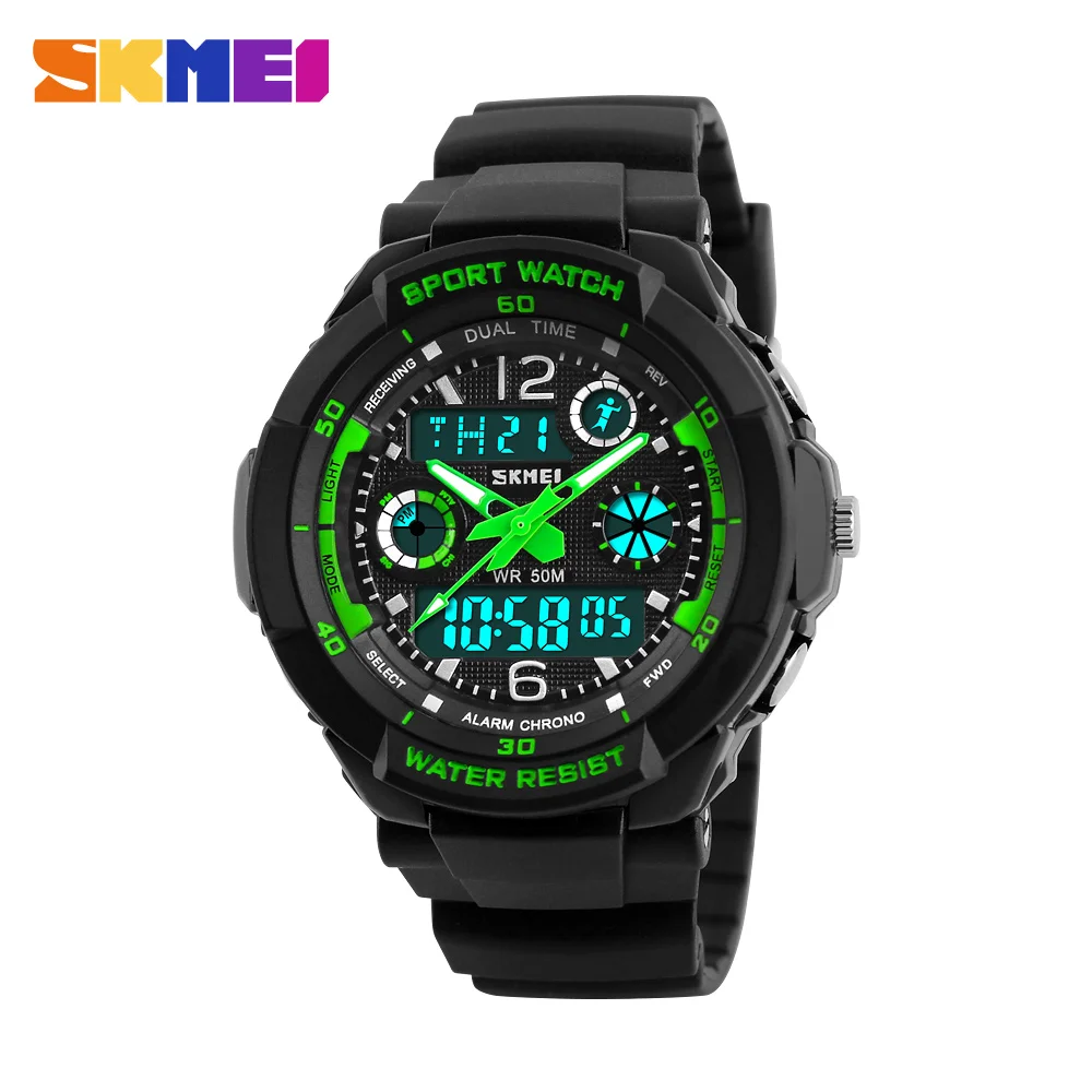 แบรนด์ SKMEI 50m กันน้ํานาฬิกาเด็ก LED มัลติฟังก์ชั่ Dual Time ควอตซ์ดิจิตอลนาฬิกาข้อมือเด็กนาฬิกาเด็ก