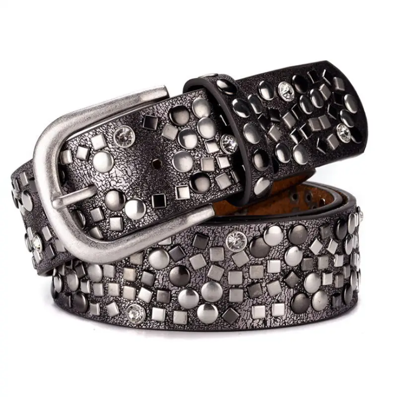 BOKADIAO Thắt lưng nữ Punk Pin khóa Vintage hình học Đinh Tán nữ sang trọng ban đầu của thắt lưng da cho người phụ nữ dây thắt lưng nữ dây