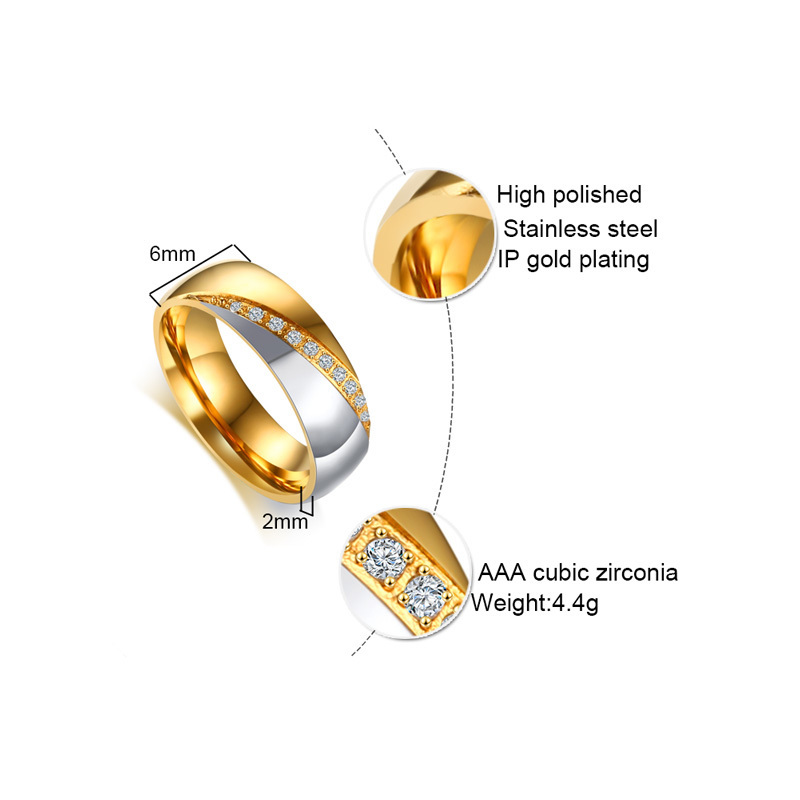 Vnox Temperament Eheringe für Damen und Herren, CZ-Steine, Edelstahl, Verlobungsband, Jahrestag, personalisiertes Geschenk, Schmuck