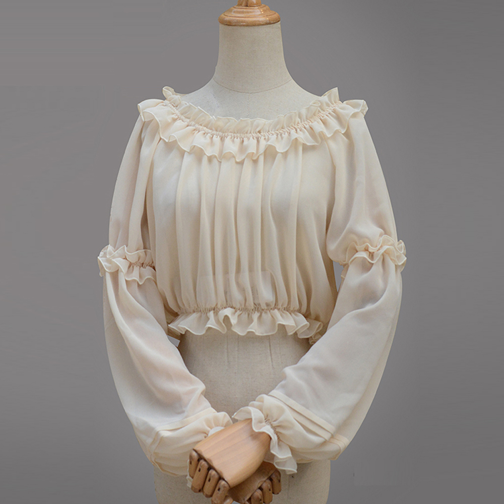 ฤดูใบไม้ผลิฤดูร้อนผู้หญิงชีฟองสั้นLolitaเสื้อGothic VictorianหญิงสบายๆBottomingเสื้อสีขาวสีดำรัดตัวTops