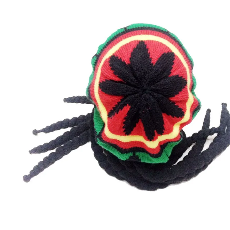ใหม่UnisexถักBraidหมวกจาเมกาBob Rasta BeanieหมวกHip HopหมวกDreadlocksวิกผมBob Marleyแคริบเบียนชุดแฟนซีหมวก