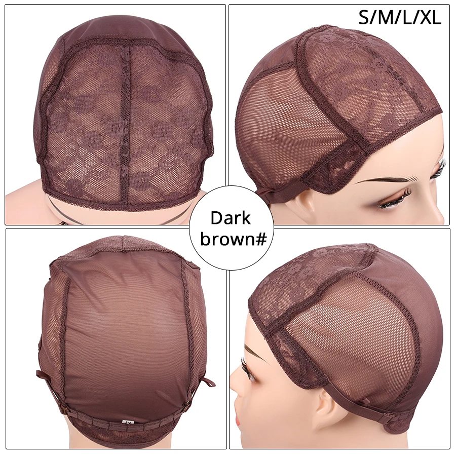 Plussign Mới Tóc Giả Nắp Lưới Trùm Tóc Giả Làm Vật Liệu Adjudtable Mũ Đội Tóc Giả Nâu Đen Tóc Vàng Đôi Ren Lưới Nắp xl/L/M/S 4 Kích Thước