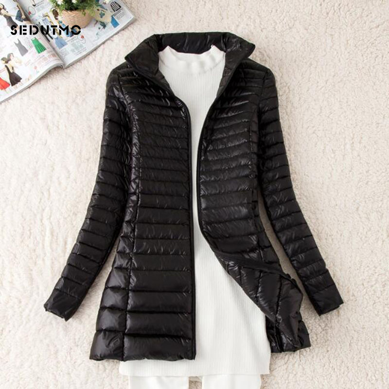 Sedutmo Winter Lange Vrouwen Down Jassen Ultra Light Duck Down Jas Dunne Slanke Zwarte Puffer Jas ED341