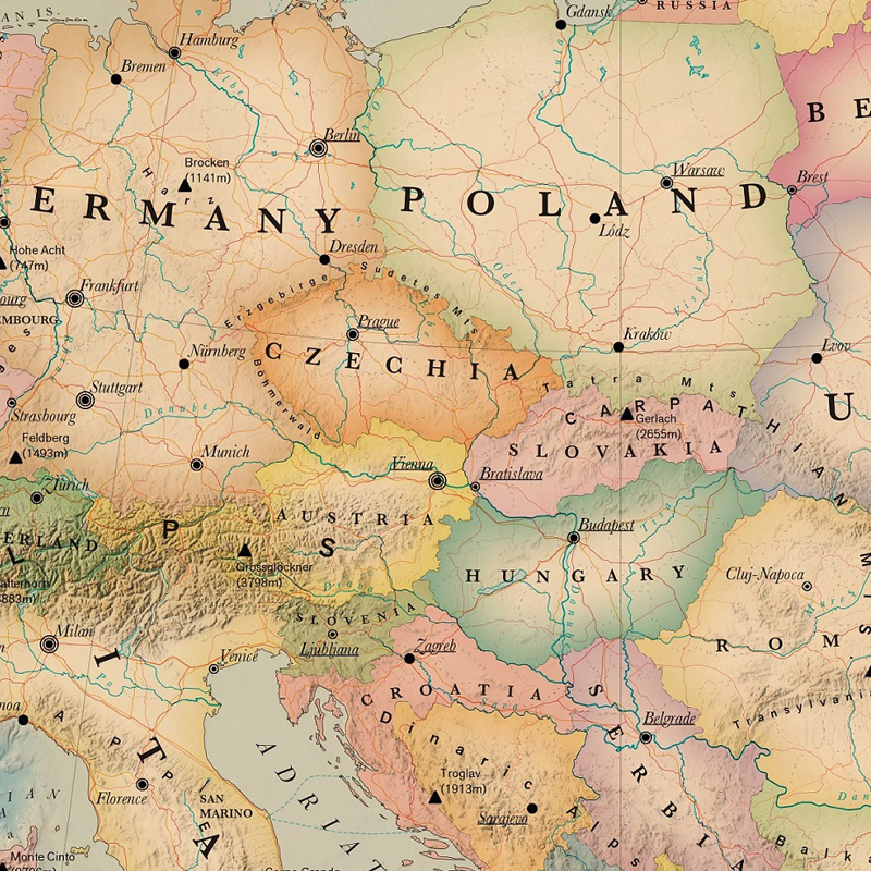 Tamaño de póster de mapa de Europa, decoración de pared, mapa grande de Europa, 80x53cm, lona impermeable