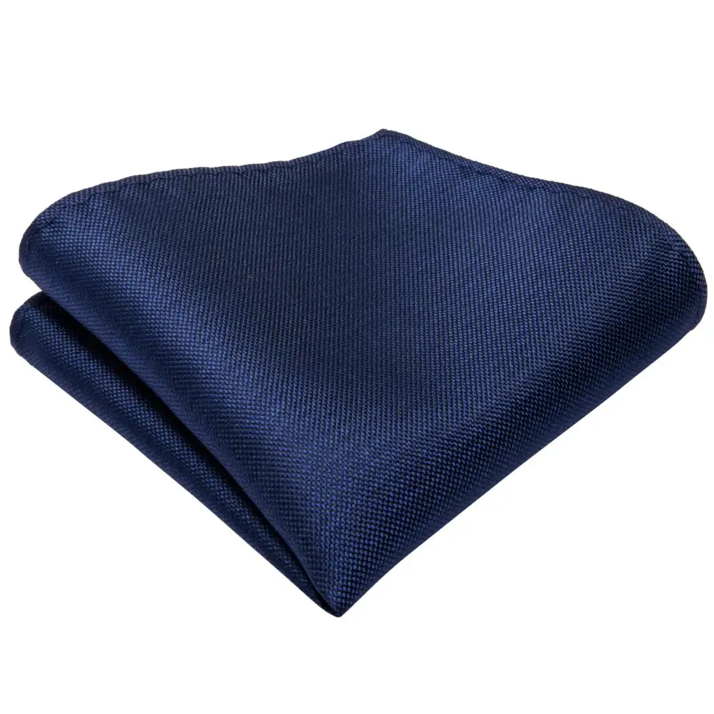 DiBanGu 탑 네이비 블루 솔리드 넥타이 남성용 100% 실크 남성용 넥타이 Hanky ​​Cufflinks 넥타이 정장 비즈니스 웨딩 파티 넥타이 세트 MJ-7140