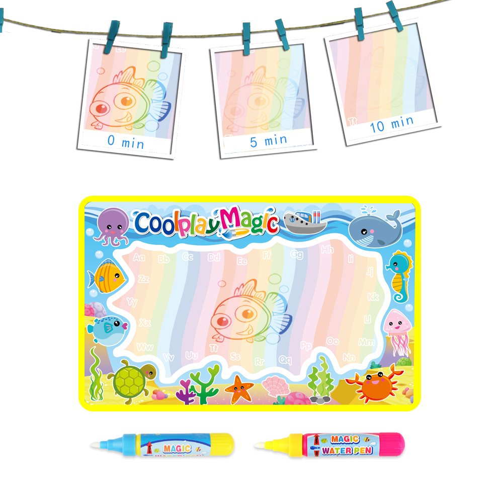 Coolplay Tierthemen Regenbogen-Wasser-Zeichenmatte und 2 Stifte, Wasser-Doodle-Matte, Malbücher, Wassermalerei, Teppich, Weihnachtsgeschenk für Kinder