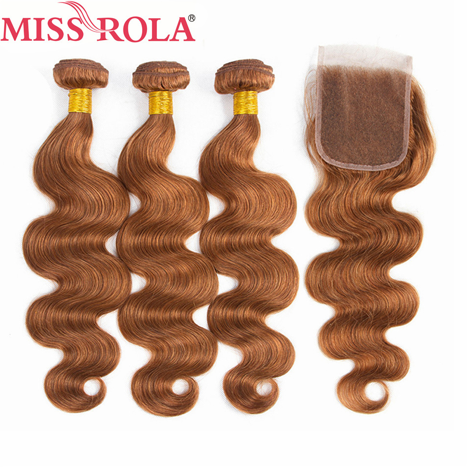 Verpassen Rola Haar Brasilianische Körper Welle 100% Menschliches Haar Weben 3 Bundles Mit 4*4 Verschluss #30 Farbe Ombre bundles mit Schließung