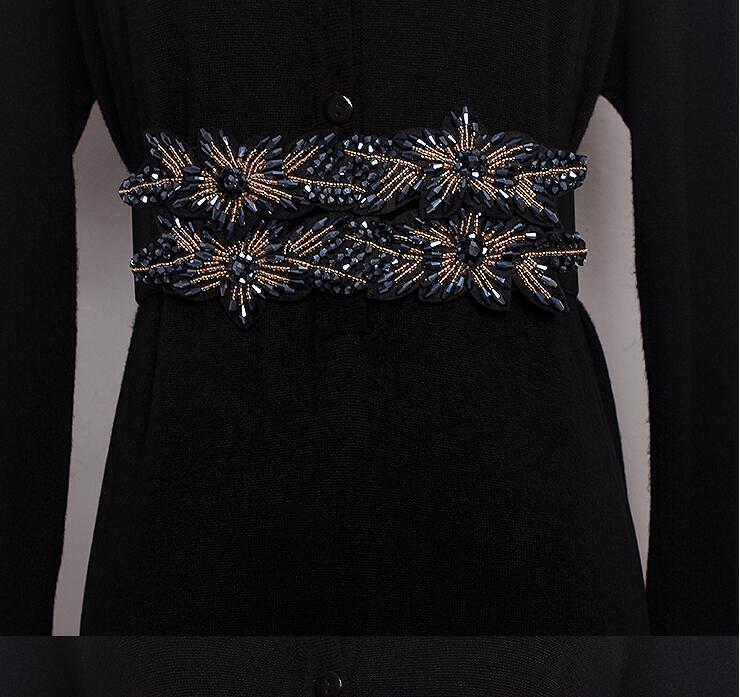 Frauen runway mode diamanten perlen elastische Cummerbunds weibliche Kleid Korsetts Bund Gürtel dekoration breiten gürtel R1696