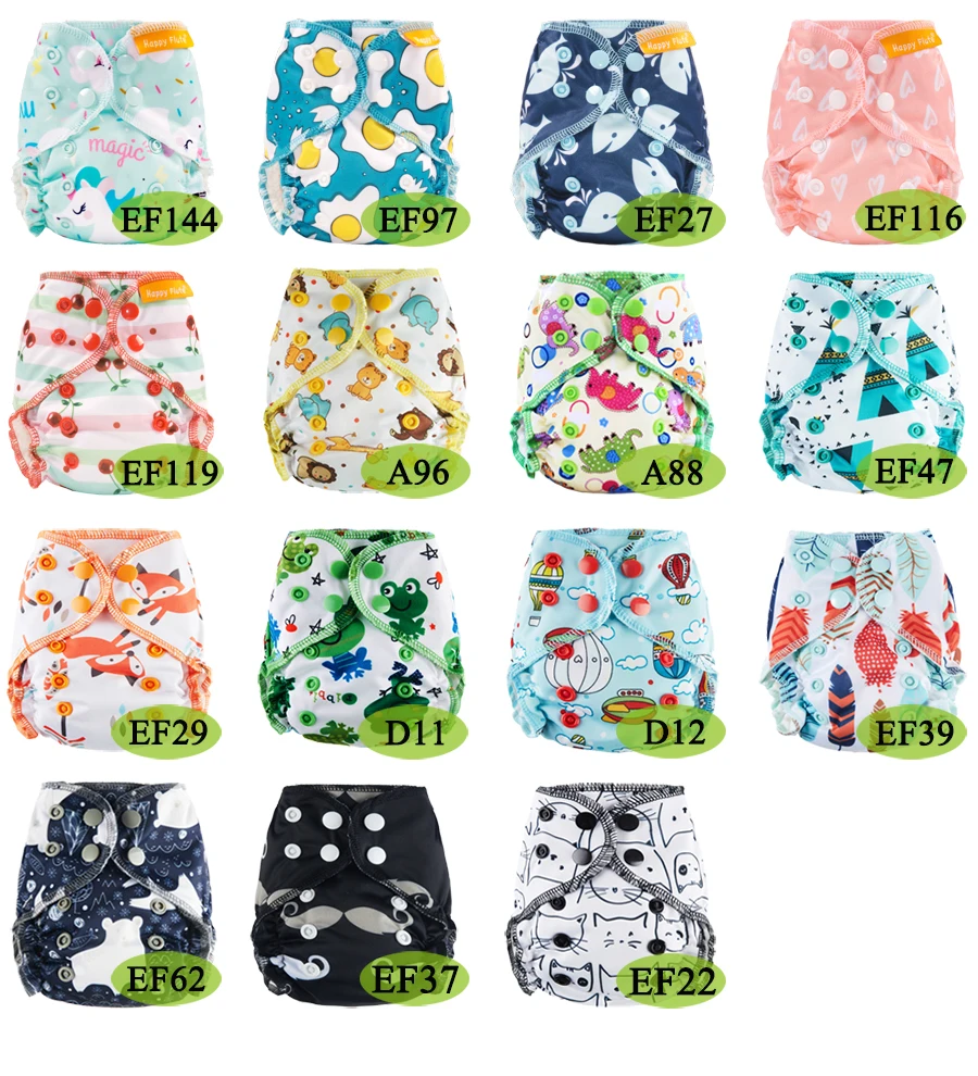 Happy Flute AIO Fraldas de pano de algodão reutilizáveis para bebês recém-nascidos, tudo em um, fraldas ecológicas NB / M, reforços duplos, cabem em bebês de 3 a 5 kg