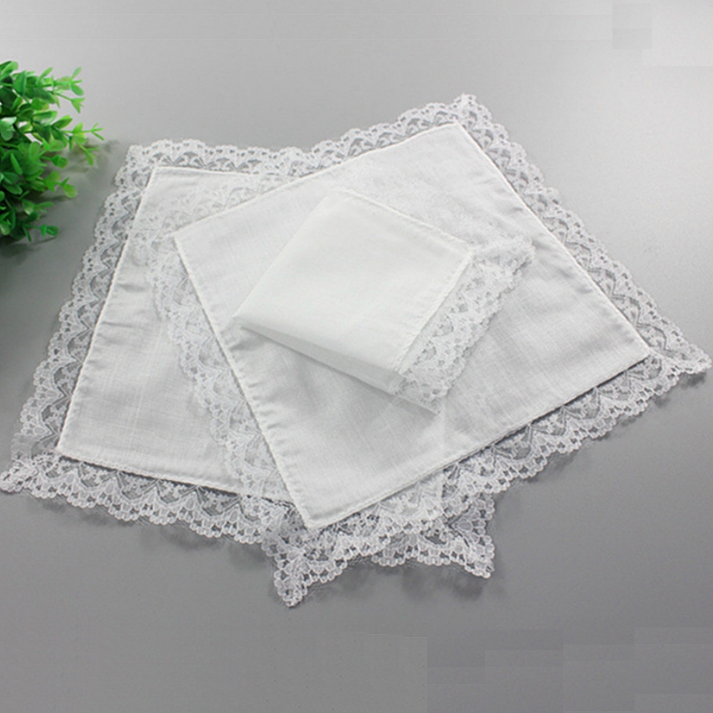Pañuelos de algodón de encaje blanco para mujer, pañuelos de pintura hechos a mano, regalo de boda, toalla, servilletas de tela, QLY9619, 5 unidades